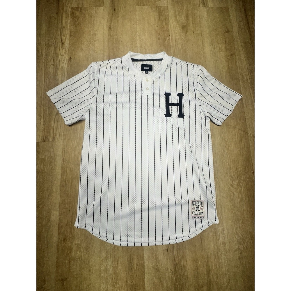 HUF Worldwide Soccer Jersey Men's Size Small White Pin Stripped